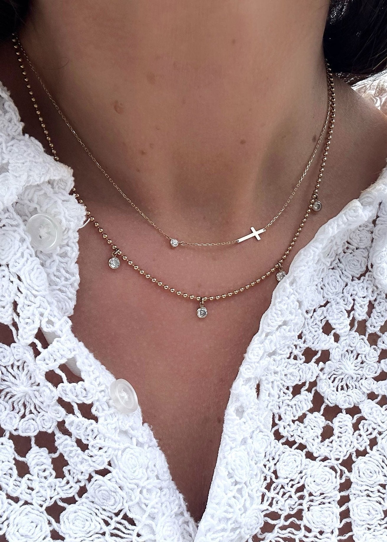 Sideways Cross Necklace - 10k Gold