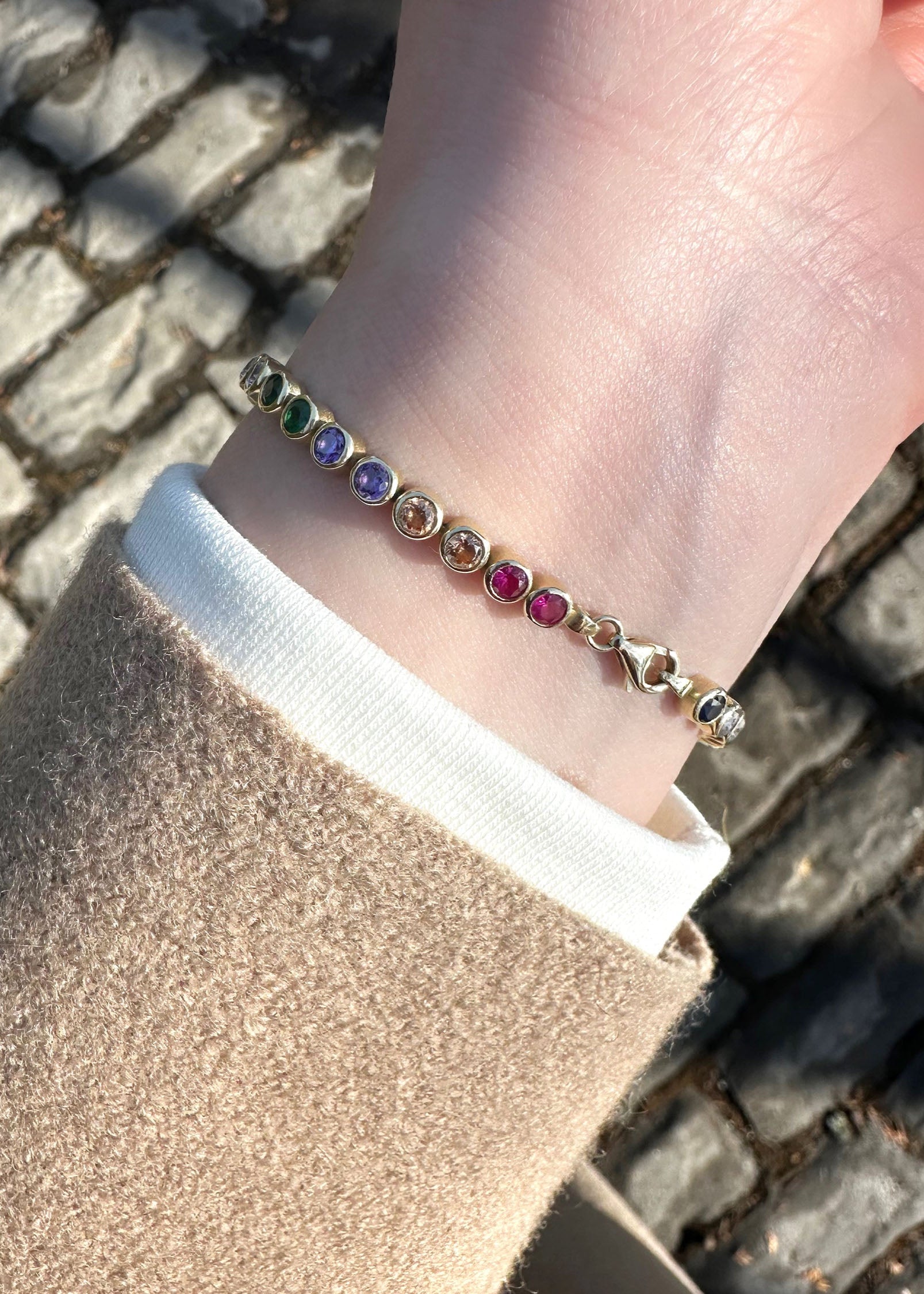 Bezel Multicolor Bracelet - 10k Gold