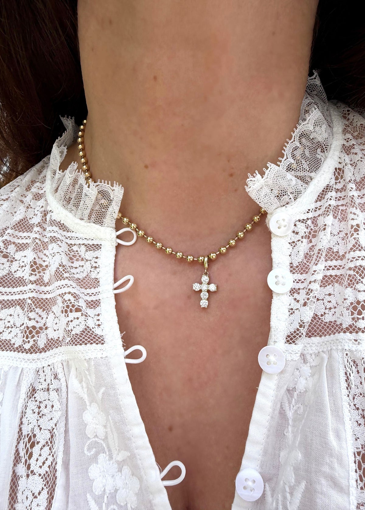 Diamond Cross Charm - 14k Gold