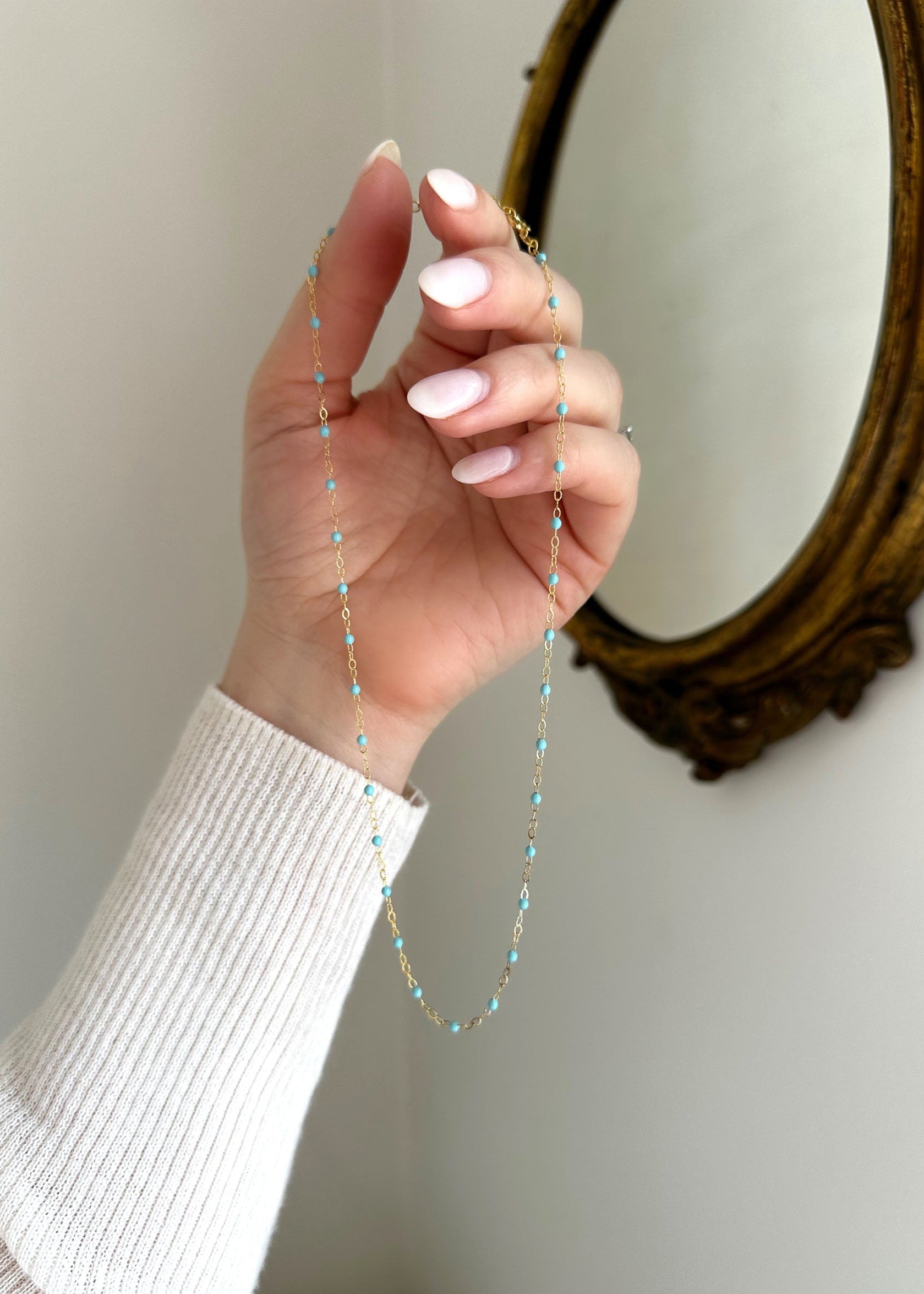 Enamel Necklace (Turquoise) - 14k Gold