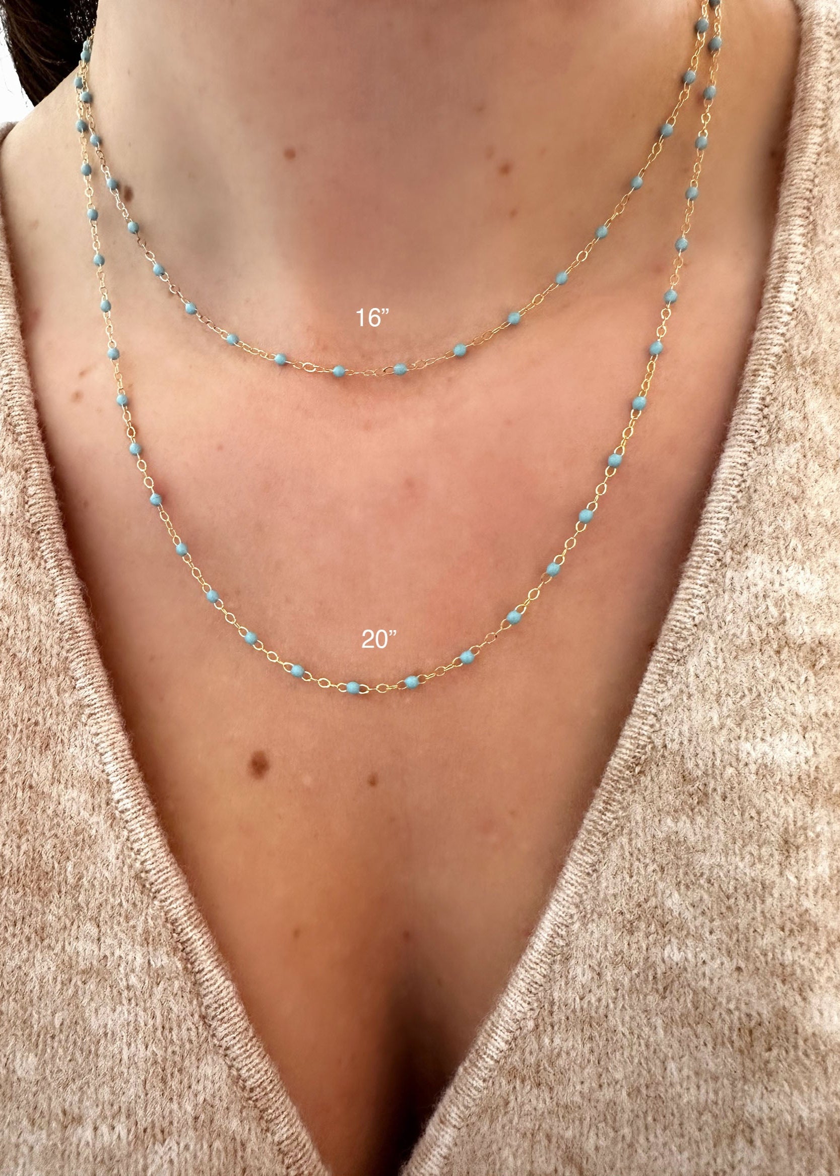 Enamel Necklace (Turquoise) - 14k Gold