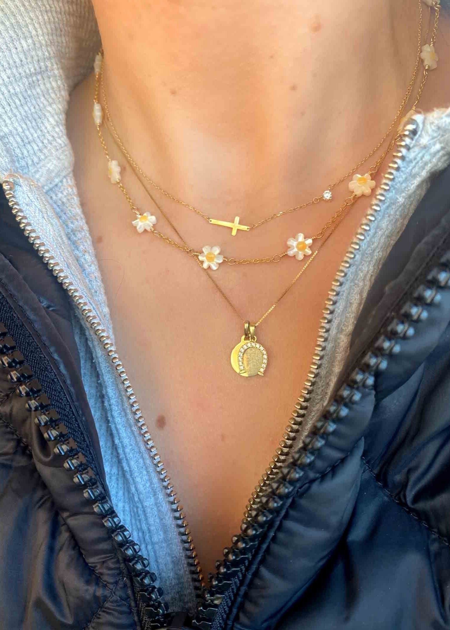 Sideways Cross Necklace - 10k Gold