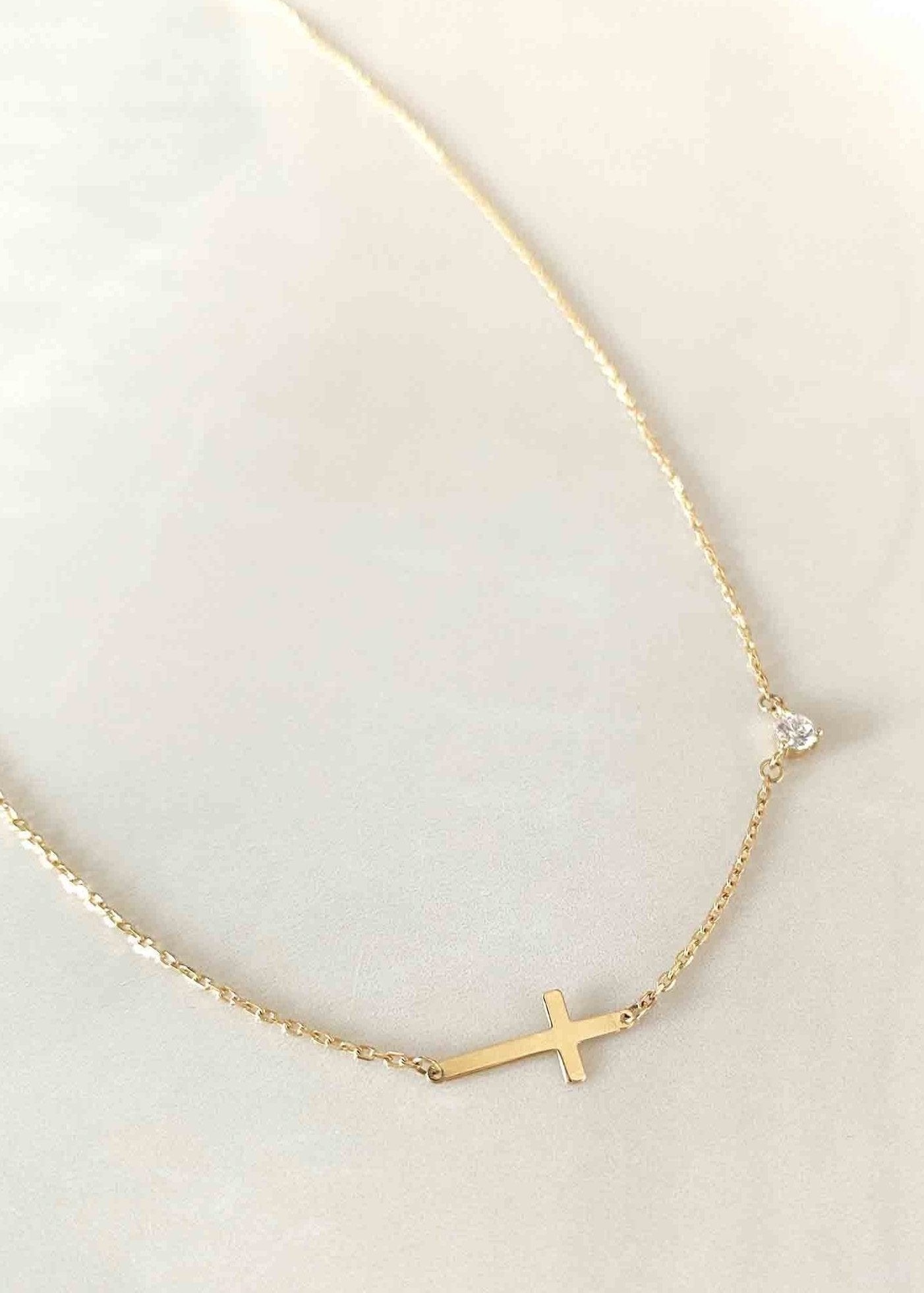 Sideways Cross Necklace - 10k Gold