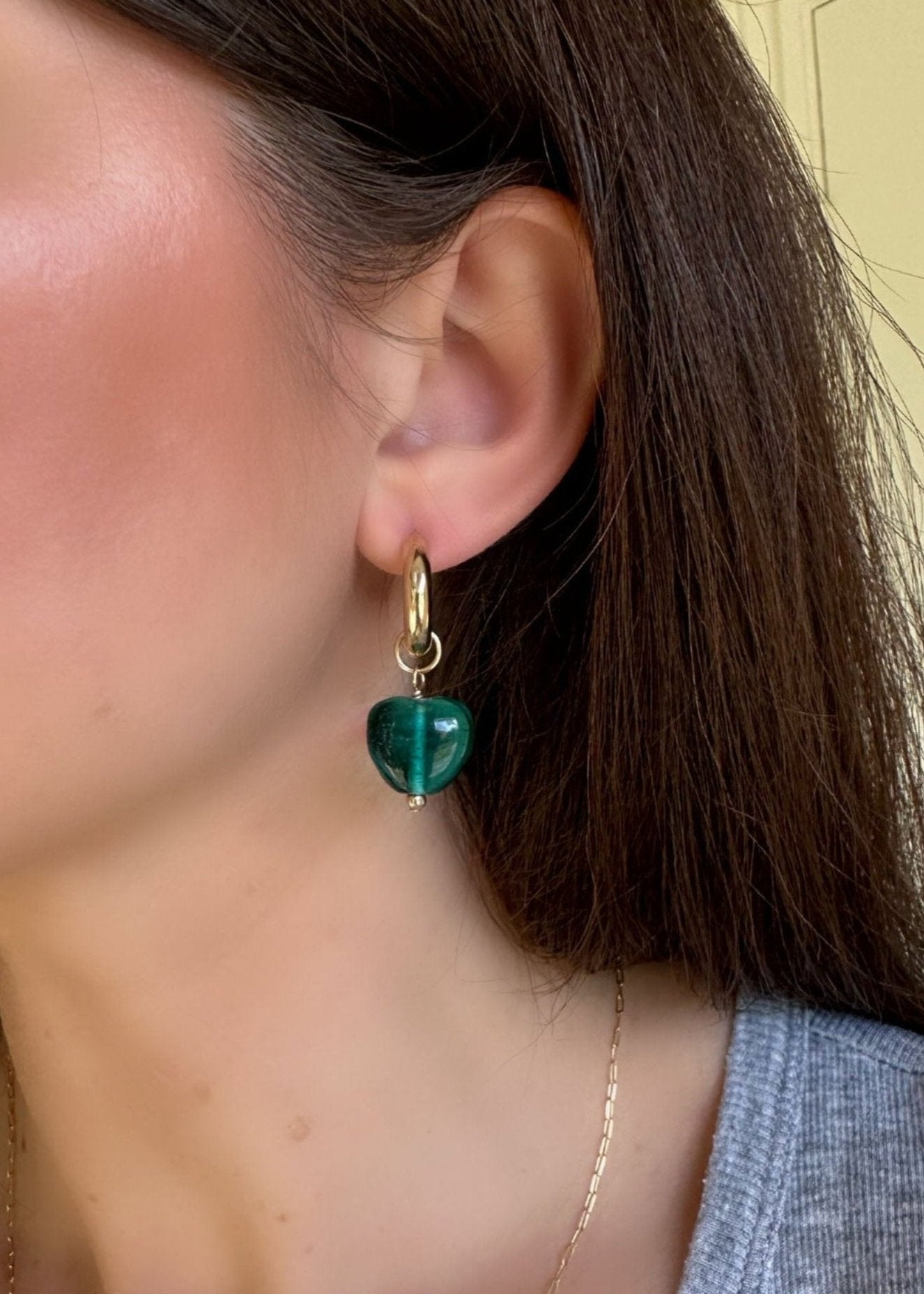 Green Heart Hoop Charms