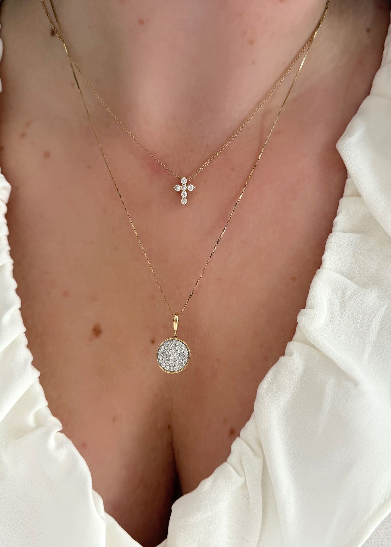 Diamond Disc Pendant - 14k Solid Gold