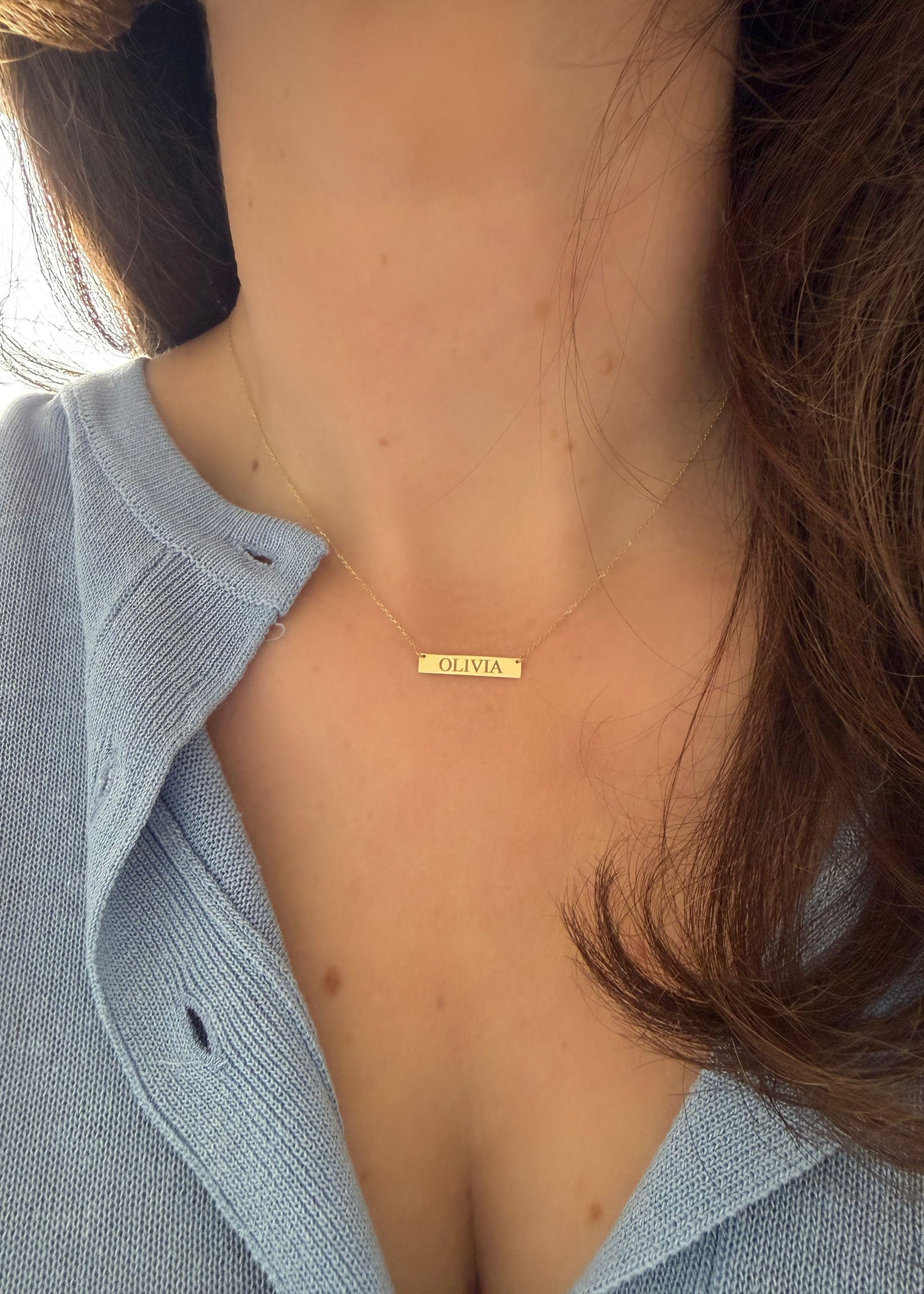 Name Plate Necklace - 10k Solid Gold