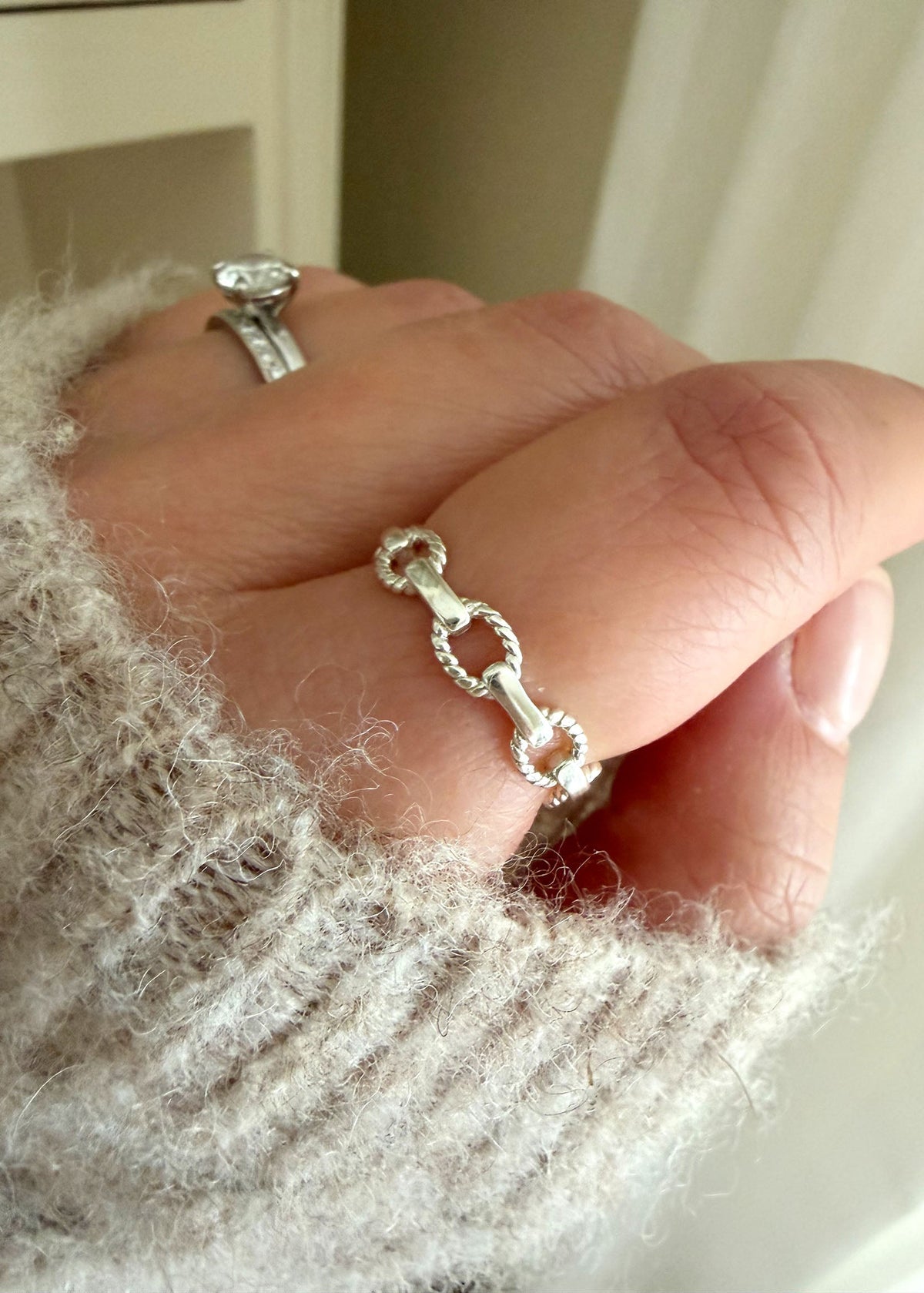 Twisted Rectangular Ring - Silver