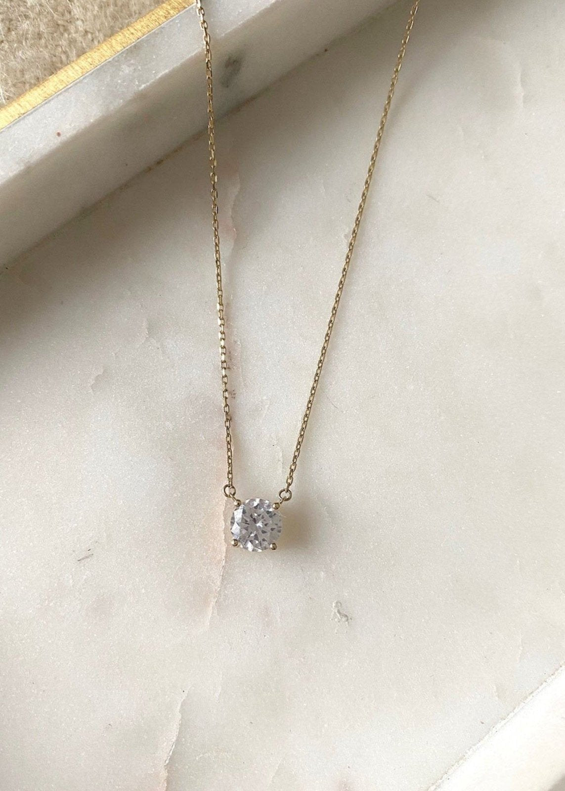 Crystal Solitaire Necklace (10k Solid Gold)